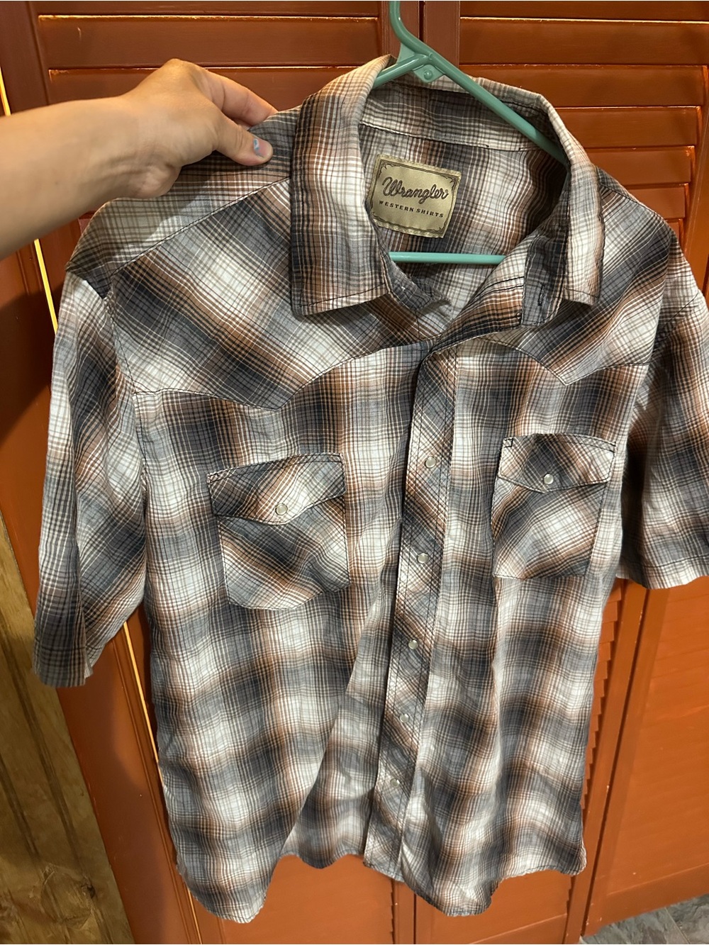 Wrangler Western Short Sleeve Plaid Pearl Snap Shirt